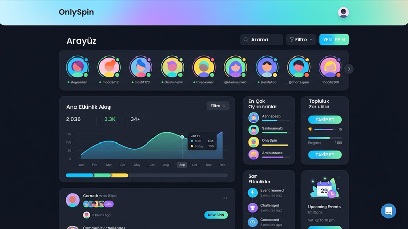 OnlySpin platformunun modern ve kullanıcı dostu arayüz tasarımı